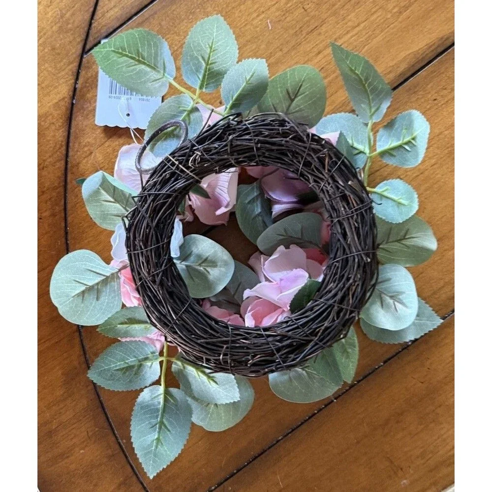 Ashland Mini Wreath Faux Pink Rose Floral Approx 7.5” Spring Flowers NWT Hook